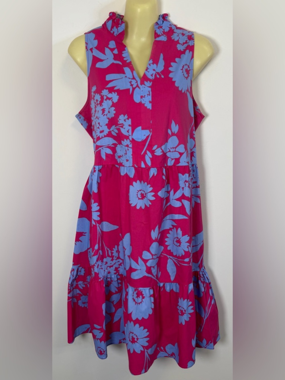 52Seven Sleeveless Pink Summer Dress with Blue Floral Print